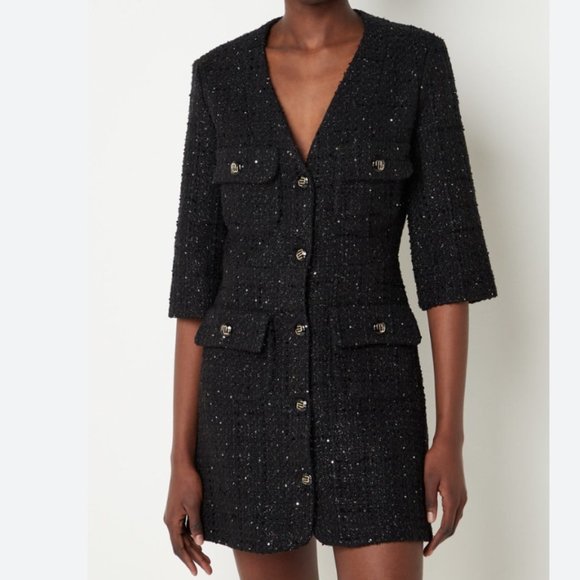 Maje Rollysama Glitter Black Tweed Dress - Picture 2 of 4